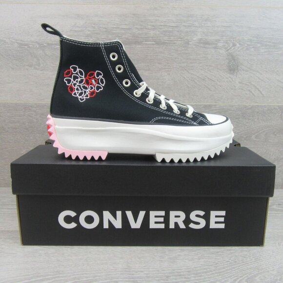 Converse Run Star Hike HI "Love" Sneakers Women's Size 7.5 Black Red NEW - Picture 2 of 16